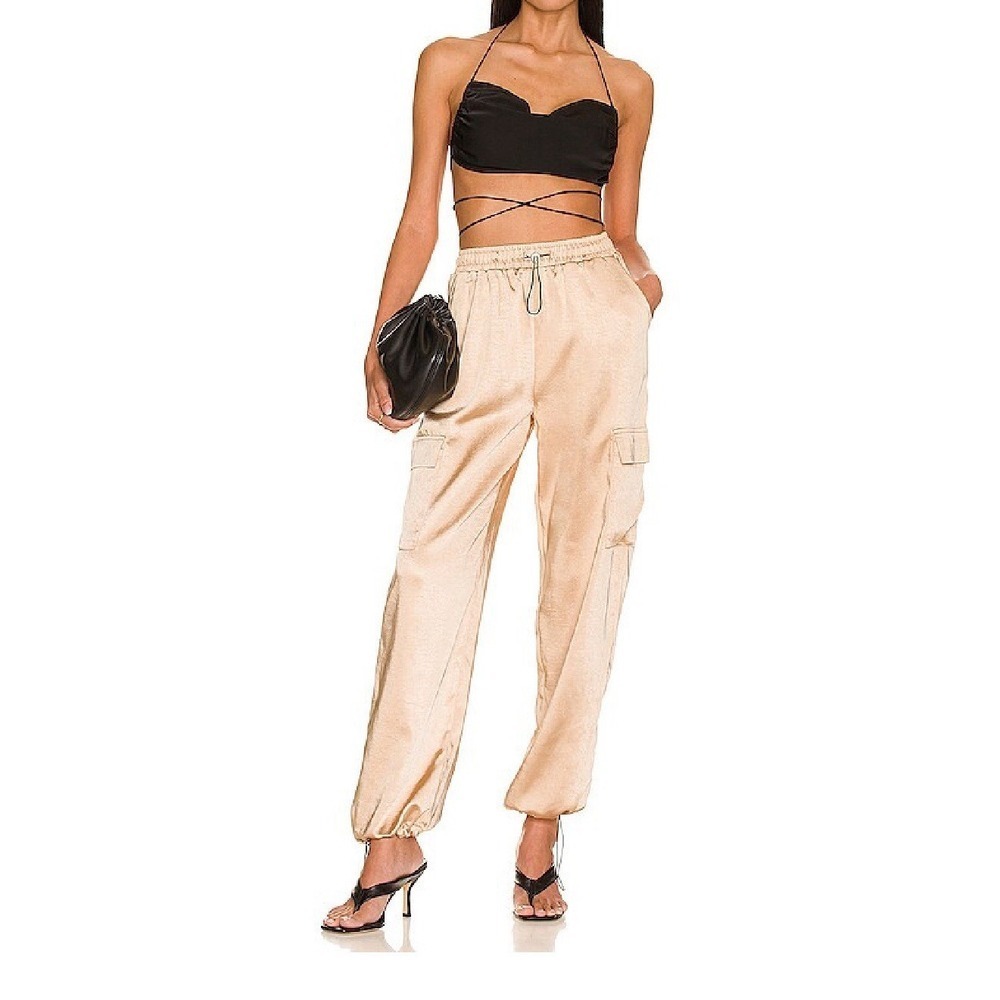 Revolve Superdown Rita Cargo Satin Pant In Champagne Size Medium New!